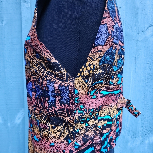 Jammin Hand Prints Hemp Aboriginal Vest Made in Coolum Bch Australia Size Small - Picture 8 of 10